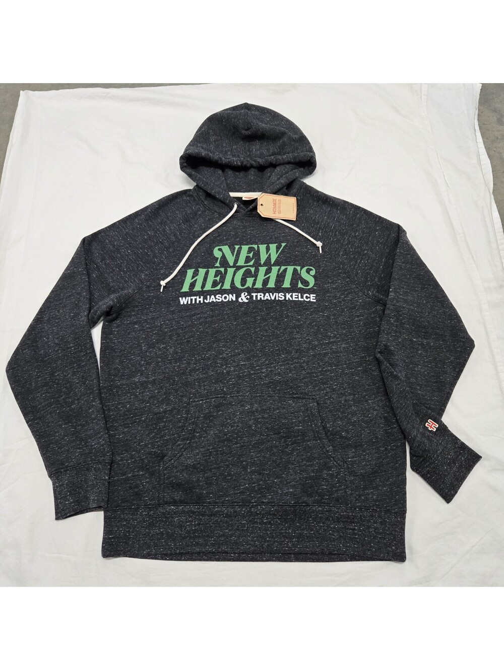 NWT Sz LARGE Homage New Heights Podcast Hoodie Jason Travis Kelce Charcoal Green
